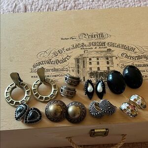 Vintage Clip-On Earring Lot in Black, Gold, Pearl & Floral 8 pairs